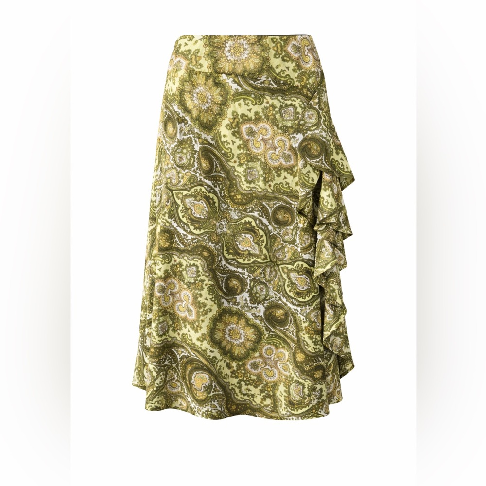 Ann‎ Taylor Paisley Boho Midi Skirt Coastal Cowgirl Euro Summer Y2K Ruffle-4P